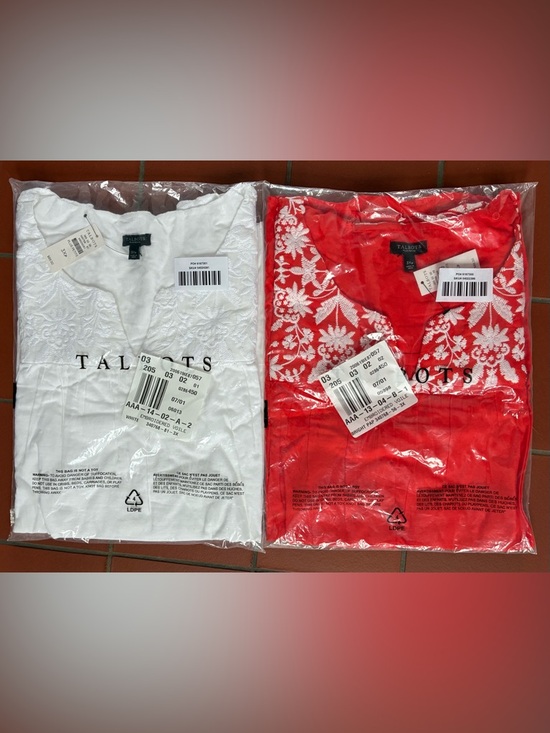 Talbots Tops - Lot of 2 NWT Talbots Shell Tunics with White Floral Embroidery Red and White 3XP